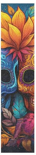KAAVIYO Bunte Blaue Totenkopfblume Muster Skateboard Griptape rutschfest Selbstklebend Longboard Griptapes Aufkleber Griffband(9x33in,44x10in 1pcs)
