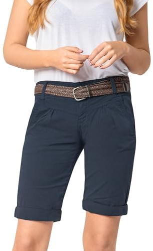FRESH MADE Damen Bermuda-Shorts im Chino Style mit Gürtel Baumwoll Stretch Twill