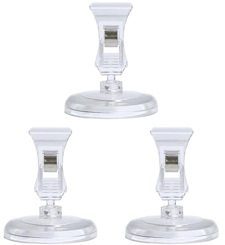 Clip mit Basis Preisschildhalter - 3 Stück Drehbarer Basis-Clip Tischkartenhalter, Transparente Kunststoff Preisschild-Displayklemme, Regaletikettenhalter Foto-Ständer Schildbefestigungsclip