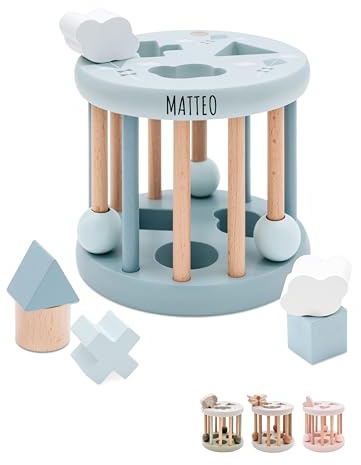 wunderwunsch® - Personalisiertes Formen-Sortier-Rad aus Holz - Montessori Würfel - Baby Motorikspielzeug ab 1 Jahr - Baby Spielzeug 1 Jahr (blau, mit Name)