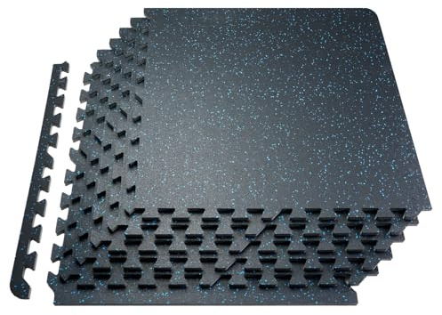 VEVOR Puzzle Emboîtable pour Salle de Sport 12PCs 14 mm d'Épaisseur, Dalles Caoutchoutées en Mousse EVA, Tapis de Gym 61x61 cm, Couverture 4,5 m², Gymnastique, Maison, Noir et Bleu