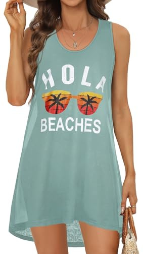 Women Beach Dresses Swimwear Bikini Cover Up(Green Blue Pattern,L)