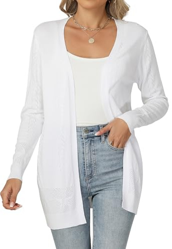 Famrrifuu Damen Strickjacke mit Sternenmuster Leichte Cardigan Lang Elegante Langarm Lässige Sommer Frühling Strickcardigan