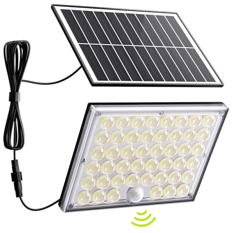 JACKYLED Bewegungssensor Solar-Flutlicht mit 5m Kabel, Outdoor-Sicherheits-Wandleuchte, solarbetrieben, Gen2 Light Focus LED mit Linsen, kaltweißes Licht, IP65, für Veranda, Garten, Scheune
