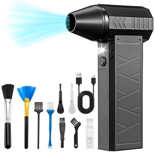 Elektrische Staubgebläse 180000 U/min Gebläse Akku mit 4-Gang Compressed Air Dust Blower Reinigungsbürste für PC Reinigungsset Staubgebläse Druckluftspray Auto, Sofa, Tastatur Luftdruckspray (Schwarz)