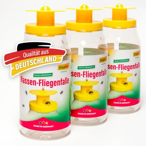 inseko 3X Massen-Fliegenfalle mit Lockstoff – Fliegenfalle für Garten, Terrasse & Außenbereich – effektive Fliegenabwehr - Made in Germany