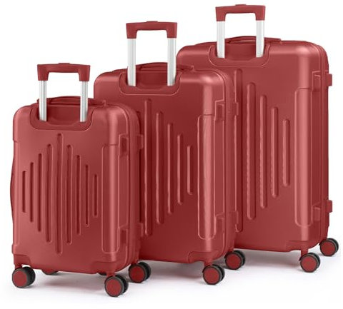 LALAHO Kofferset 3 teilig, Reisekoffer Set, Hartschalen Koffer Set aus ABS, Gepäckset mit Teleskopgriff, Handgepäck und Eckenschützern, Burgunderrot