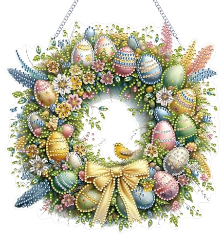 Diamond Painting Ostern Anhänger, Diamond Painting Türkranz Ostern, Diamond Painting Ostereier zum Aufhängen, 5D Diamond Painting Fensterbilder mit Kette Festliches Ornamente für DIY Osterkranz (B)