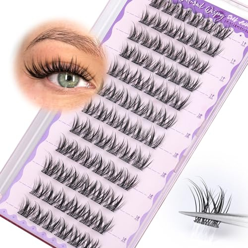 JIMIRE Self Adhesive Eyelashes Manga Lash Clusters Natural Look 11-13MM Wispy Pre Glued Cluster Lashes No Glue Needed Press on Lashes Reusable Invisible Band Fluffy Lashes Individual Cluster