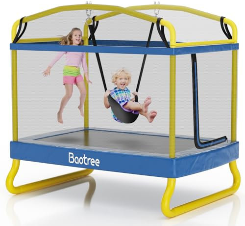 Rechteckiges Trampolin für Kinder, 200 cm, ASTM-zugelassen, Freizeit-Trampolin mit Schaukel, kleines Kleinkind-Trampolin mit Sicherheitsnetz, Outdoor und Hinterhof, Geschenke für Kinder & Jungen und