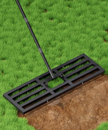 Tigerden Rasen-Nivellierharke, 111,8 x 25,4 cm, robustes Rasennivellierwerkzeug mit 195,6 cm verstellbarem langem Griff, pulverbeschichteter Stahl, Gartenrechen, Bodennivellierer für Hofglätten, Boden