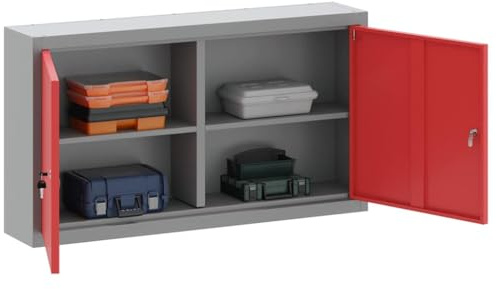 vidaXL Werkzeugschrank mit Regal Rot und Grau 100 x 20 x 55 cm | Genug Platz für deine Werkzeuge, Moderner Look in Grau und Rot, Aus starkem kaltgewalztem Stahl gefertigt