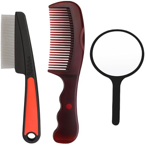 Zernblend 2 Stück Antischuppenkämme und 1 Stück Schwarzer Handspiegel, Schuppenkamm, Kamm, Handspiegel