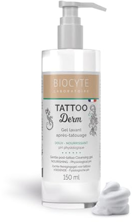 BIOCYTE Tattoo Derm Gel Lavant Corps - Nettoie, Nourrit & Protège La Peau Après Tatouage - Peaux Normales à Sèches - 97% D'Ingrédients D'Origine Naturelle - 150ml