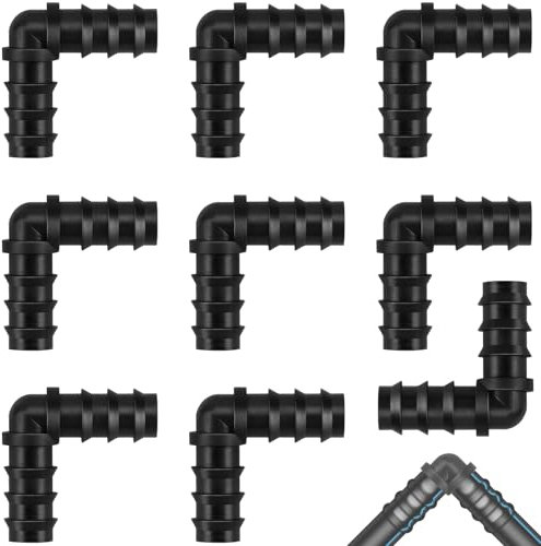 Poeland Connettore per tubo angolare 16 mm (1/2 pollici), in plastica nera Gardena, connettore per tubi a L, per irrigazione a goccia, accessori per sistema di irrigazione (9 pezzi)