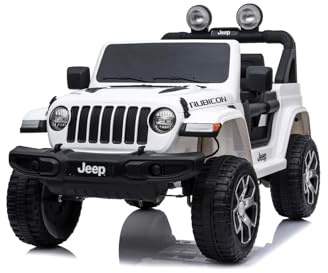 RIRICAR Elbil för barn 12 V J.E.E.P. Wrangler, vit, elektrisk bil för barn, 2-sitsig med 2,4 GHz fjärrkontroll, radio med Bluetooth och USB-ingång, litiumbatteri, Eva-hjul