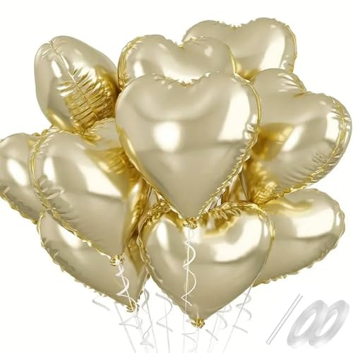Waziwe [24 Stück] Herzluftballons Gold • 18 Zoll Herz Folienballons Gold Können mit Helium Gefüllt Werden, perfekt für Hochzeitsdeko, Valentinstag Deko Babypartys und Luftballons Geburtstag