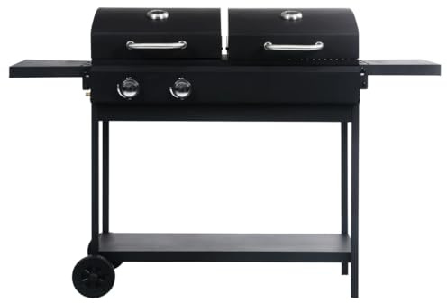 Eleganz Barbecue à gaz et charbon de bois avec 2 brûleurs - Acier revêtu par pulvérisation pour une longue durée de vie - Idéal pour le jardin et le camping - Parfait pour les familles et les amateurs