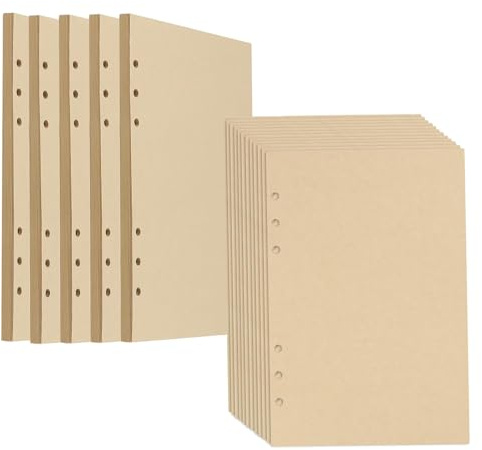 FAAING 12 Packungen Braun Nachfüllpapier A5 Blanko, 540 Blatt Nachfüllbar Papier A5 Einlagen 6 Loch, Refill Paper Kraftpapier Nachfülleinlagen für Notizbuch, Ringbuch, Skizzenpapier
