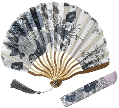 KASESSS Ventaglio Bambu, Ventaglio Pieghevole Cinese, Tasca Ventilatore a Mano, Ventagli Pieghevoli per Donna, Vintage ventaglio con Nappe con Sacca Portaoggetti per Ballo Festa Cosplay Raffreddamento