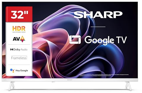 SHARP 32HF2365EW – Google TV, 32 HD, Rahmenlos, 60 Hz, 2x3 W Sound, 3X HDMI, 2X USB, USB, weiß