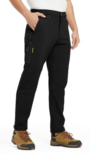 Rdruko Wanderhose Herren Skihose Wasserdicht Softshellhose Gefüttert Winddicht Thermohose Winter Outdoorhose Snowboardhose Trekkinghose - Schwarz, 36