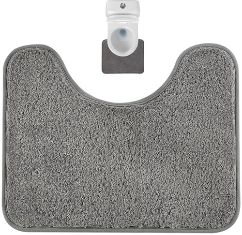 Pedestal Mat for Toilet, Soft and Absorbent Machine Washable Bathroom Pedestal Mats, U-Shaped Toilet Carpet with Anti Slip Rubber Backing Toilet Pad, Ultra Slim and Fluffy Bathroom Floor Mat(Grey)