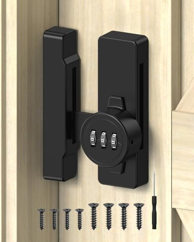 MeBantoo 90/180 Degree Barn Door Lock - Keyless 3 Digit Combination Security Latch, Zinc Alloy Mechanical Password Lock for Closet, File Cabinet, Sliding Door, Bedroom (1, Black) | 3 Digit Combination Security Latch, Zinc Alloy Mechanical Password Lock for Closet, File Cabinet, Sliding Door, Bedroom