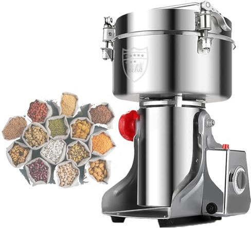 VzxCrue Mulino Elettrico per Cereali da 3000 W, Macchina per Macinare Spezie E Polveri Commerciali, Macinazione Ad Alta velocità da 30 Secondi A 25000 Giri/Min 430-4500g