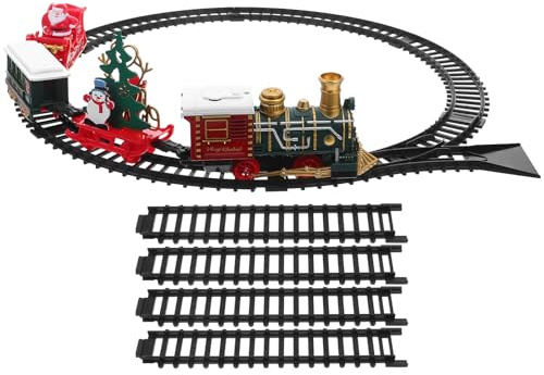 TOYANDONA 1 Juego de Tren eléctrico navideño con Luces y Sonido: Locomotora de Dibujos Animados a Pilas bajo el árbol de Navidad para niños.