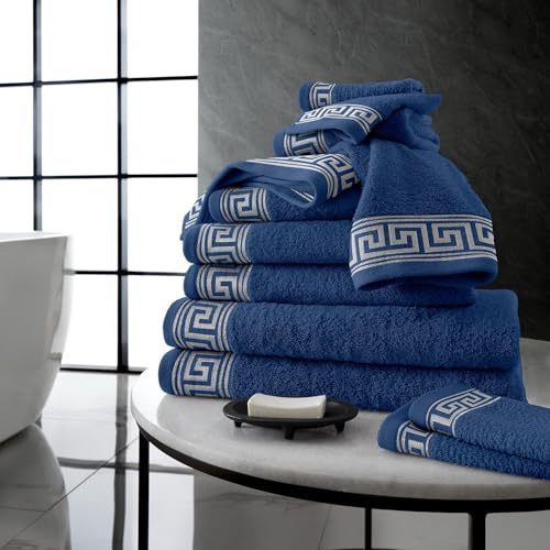 Juego de Toallas de 500 g/m² | Juego de Toallas de 8 Piezas | 2 Toallas de Mano + 2 Toallas de baño + 4 Toallas de Cara | Paquete Familiar de Toallas de algodón Egipcio | Azul Marino