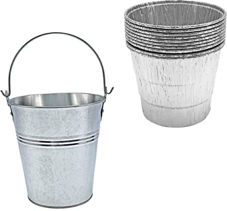 UPKOCH Set Secchi Raccogli Grasso per Barbecue con 1 Secchio in Ferro e 10 Rivestimenti in Alluminio USA e Getta, Accessori per Barbecue all’Aperto, Maniglia Portatile e Facile Pulizia
