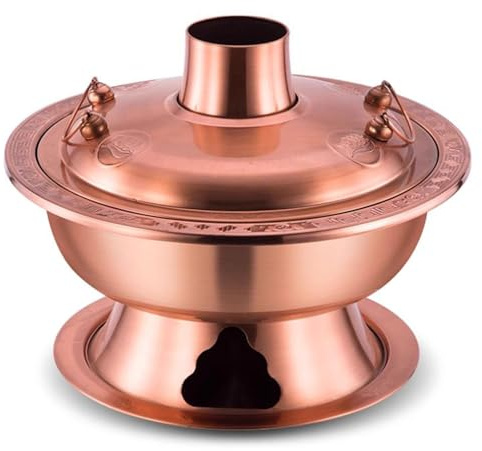 XYUERU Pentola calda in rame, pentola Shabu vintage, pentola for stufato e zuppa tradizionale cinese, manico anti-scottatura, pentole da cucina for casa, feste, ristoranti(34cm)