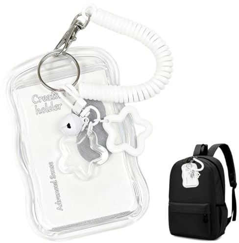 EJRUP Porta Tarjetas Identificativas 1 funda de tarjeta para autobús transparente, con anillo de resorte blanco y colgante estrella