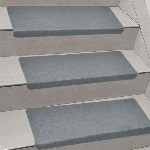 Alfombra Antideslizante para escalones de escaleras, autoadhesiva, Lavable, Reduce el Ruido (14 Unidades, 65 x 24 cm, Gris)