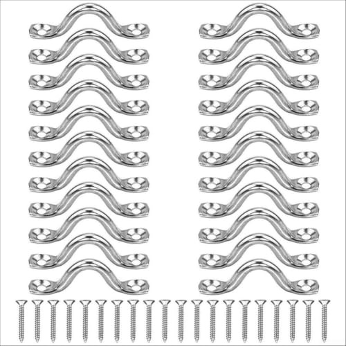 Yhenlovtt 22Pcs M5 Stainless Steel Wall U Hooks for Rope Fastening, Secure Tie Down Hardware with Screws for Indoor Outdoor Use, Silver