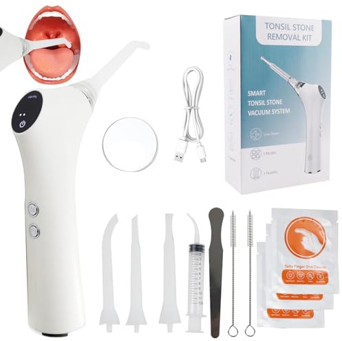 Mandelsteinentferner Set 3-in-1, Einfaches Tonsillenstein Entfernen + 32 Mundreinigungsfingerhandschuhe + Saugröhrchenbürste, Entfernung Mandelsteine zur Bekämpfung von Mundgeruch zu Hause
