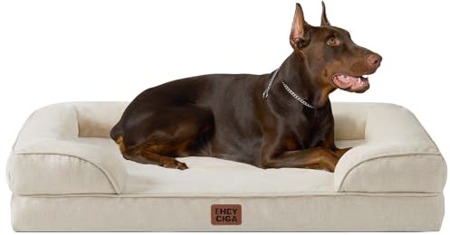 EHEYCIGA Orthopädisches Hundebett Grosse Hunde, 122x89cm, Beige | Orthopädischer Eierkistenschaum, Waschbarer und Wasserdichte Bezug, Rutschfester Boden, Reversibles Design, Atmungsaktiv