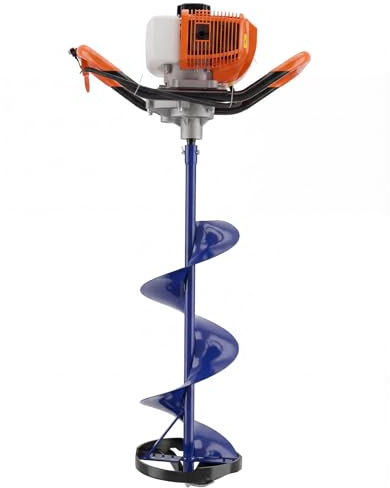 Garvee 52CC 2 Stroke Gas Powered Ice Auger for Ice Fishing, Heavy Duty Ice Burrowing Drilling with 10 Diameter 31.5 Length Ice Fishing Augers and EPA Certificate