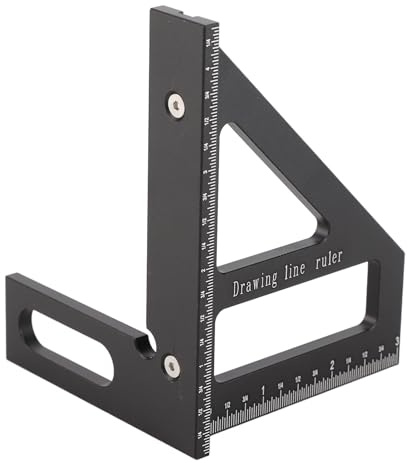 Goniometro quadrato per lavorazione del legno 45 90 gradi, righello triangolare in lega di alluminio, design ispessito anodizzato per misurazioni accurate, strumento di (Nera)