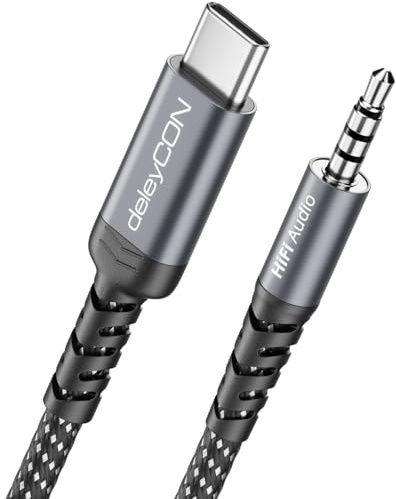 deleyCON 3,0m Adattatore Audio USB‑C a 3,5 mm - USB‑C Maschio a Jack 3,5 mm Maschio - per Cuffie, Altoparlanti e Sistemi Hi‑Fi - Compatibile con iPhone 17/16/15, iPad, Galaxy S25/S24/A16/A56