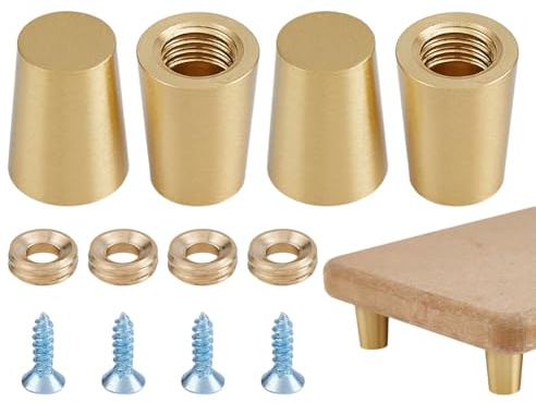 DICOSMETIC Lot de 8 planches à découper en bois et laiton - Plateau de présentation - Mini pieds de meuble - Pieds avec vis et rondelles - Boîte à bijoux - Pied pour meubles et ustensiles de cuisine