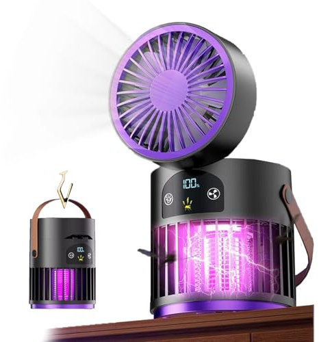 AIRCADIA Ventilador de Escritorio Mini 6 en 1 con Luz - 5 Velocidades, 2 Luces Nocturnas, Portátil USB para Interior/Exterior, Camping, Dormitorio, Terraza (Modelo 2026 Gris) | Ventilador de mesa silencioso con 5 niveles de batería, pantalla LED, inclinación de 360°, para casa, viajes, jardín, balcón