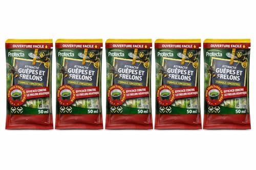 PROTECTA Recharge pour Piège à Guêpes et Frelons – Attractif Concentré – Lot 5x50ml– Compatible Tous Pièges – N’Attire Pas les Abeilles