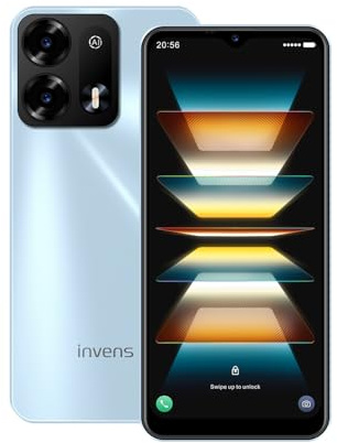 invens NOTE TK02 Android 14 Smartphone, 6.52 HD+ Display, (4+8) GB RAM 128GB ROM, 4500mAh Battery, 16+8MP Camera, Dual SIM, Face ID/GPS, 4G Unlocked Mobile Phone, Blue