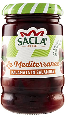 Saclà, Olive Kalamata in Salamoia, Ideali per Aperitivo, Insalate e per Arricchire i Tuoi Piatti, Vaso Vetro, 200g (110g sgocciolato), Confezione da 12 Pezzi