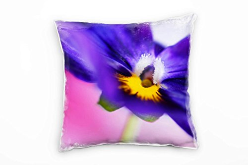 Paul Sinus Art Macro, Blumen, Stiefmütterchen, lila, pink, gelb Deko Kissen 40x40cm für Couch Sofa Lounge Zierkissen - Dekoration zum Wohlfühlen