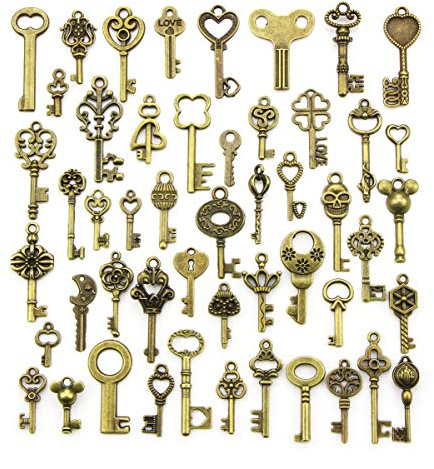 YMWALK Antique Bronze Keys Charm Pendants Set Random Shapes & Sizes Charms key Handmade Accessories for DIY Jewelry Making (50 Pcs)