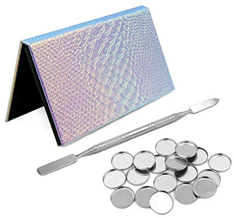 Empty Makeup Eyeshadow Palette Set, Rainbow Mermaid Makeup Palette, 18 Pcs Round Metal Tin Palette Pans and 1 Depotting Spatula for DIY Eye Shadow and Blush