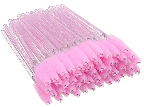 Elisel 100 PCS Disposable Mascara Brushes Crystal Eyelash Brushes Mascara Wands Applicator Eyelash Extensions Makeup Tools Eyebrow Brush (Pink)